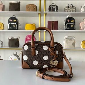 Michael Kors Thompson Signature Brown and White Dot Satchel